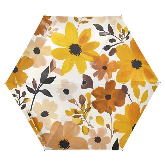 FORMRS Travel Umbrella Folding Auto Open Close Windproof Rain UV Protection, Yellow Flowers