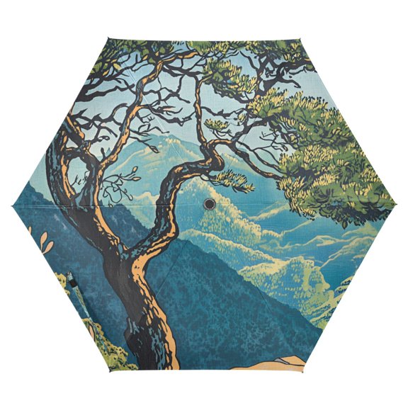 FORMRS Travel Umbrella Folding Auto Open Close Windproof Rain UV Protection, Yellow Tree