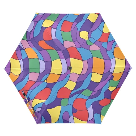 FORMRS Travel Umbrella Folding Auto Open Close Windproof Rain UV Protection, Yellow Wavy Plaid