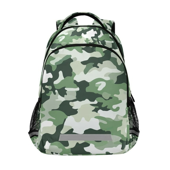 FORMRS Unisex Backpack Elementary School Travel Bookbag with Reflective Stripes, Army Green Camouflage Pattern
