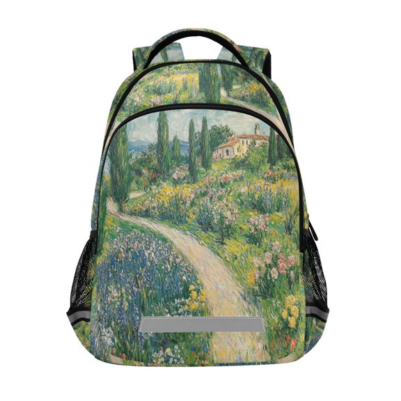 FORMRS Kids School Backpack Elementary Student Unisex Travel Bookbag with Reflective Stripes, Art Garden Scene