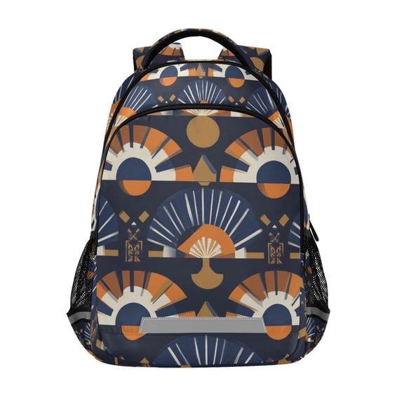 FORMRS Unisex Backpack Elementary School Travel Bookbag with Reflective Stripes, Art Geometric Pattern