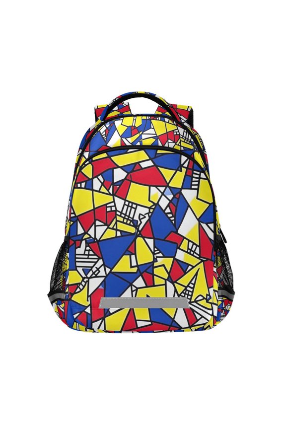 Unisex Backpack Elementary School Travel Bookbag with Reflective Stripes, Art Triangles