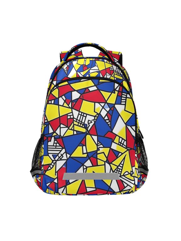 Kids School Backpack Elementary Student Unisex Travel Bookbag with Reflective Stripes, Art Triangles
