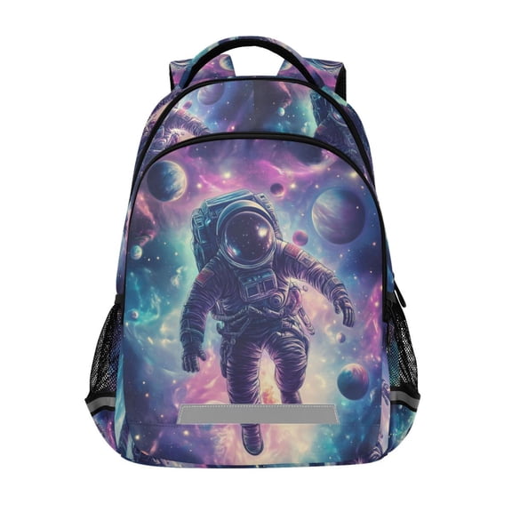 FORMRS Unisex Backpack Elementary School Travel Bookbag with Reflective Stripes, Astronaut Pattern