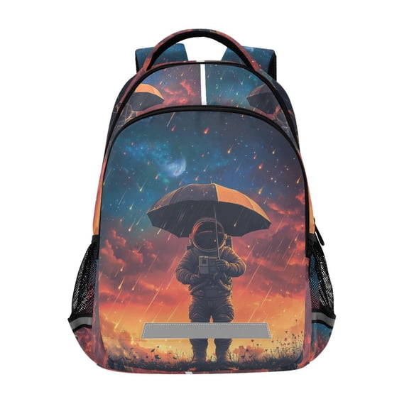FORMRS Unisex Backpack Elementary School Travel Bookbag with Reflective Stripes, Astronaut at Dawn
