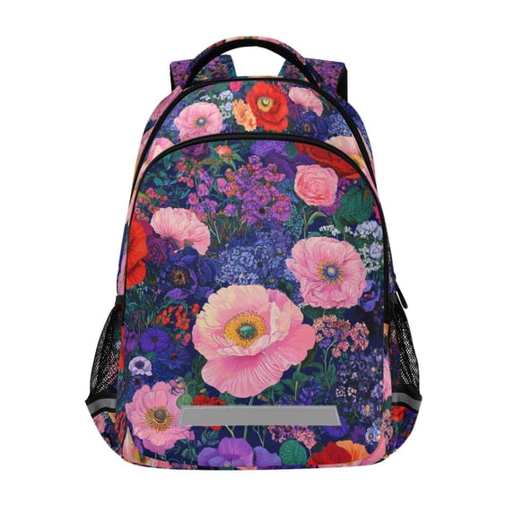 FORMRS Kids School Backpack Elementary Student Unisex Travel Bookbag with Reflective Stripes, Beautiful Floral Pattern