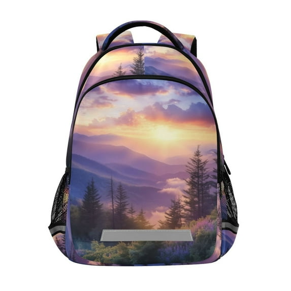 FORMRS Unisex Backpack Elementary School Travel Bookbag with Reflective Stripes, Beautiful Mountain