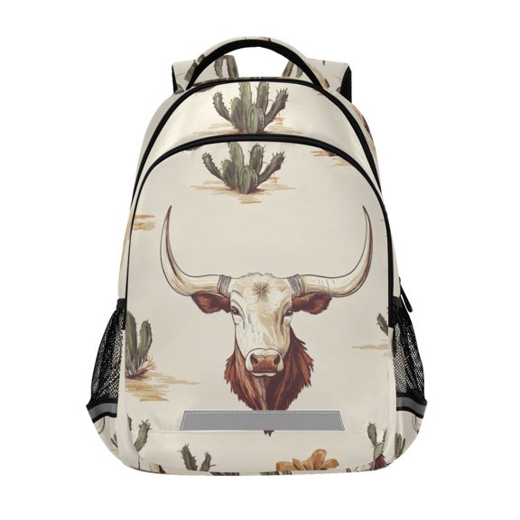 FORMRS Kids School Backpack Elementary Student Unisex Travel Bookbag with Reflective Stripes, Beige Cowboy Pattern