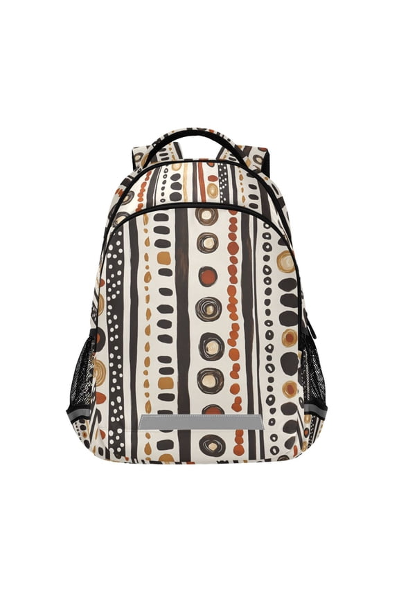 Unisex Backpack Elementary School Travel Bookbag with Reflective Stripes, Black Abstract Dots