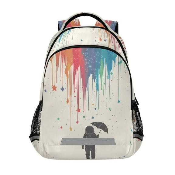 FORMRS Unisex Backpack Elementary School Travel Bookbag with Reflective Stripes, Black Astronaut