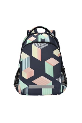 Kids School Backpack Elementary Student Unisex Travel Bookbag with Reflective Stripes, Black Cubes