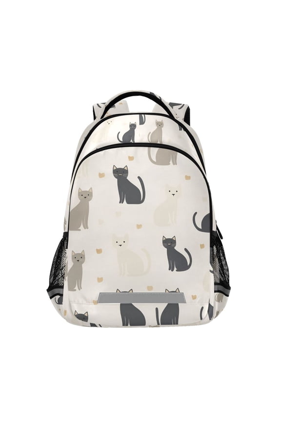 Unisex Backpack Elementary School Travel Bookbag with Reflective Stripes, Black Cute Cats