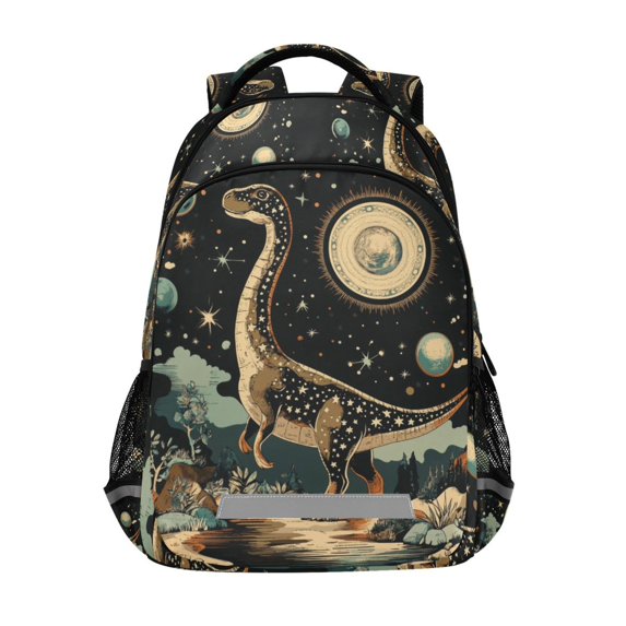 FORMRS Kids School Backpack Elementary Student Unisex Travel Bookbag with Reflective Stripes, Black Dinosaur