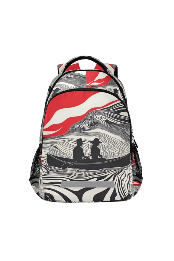 Unisex Backpack Elementary School Travel Bookbag with Reflective Stripes, Black Illusionary Boat