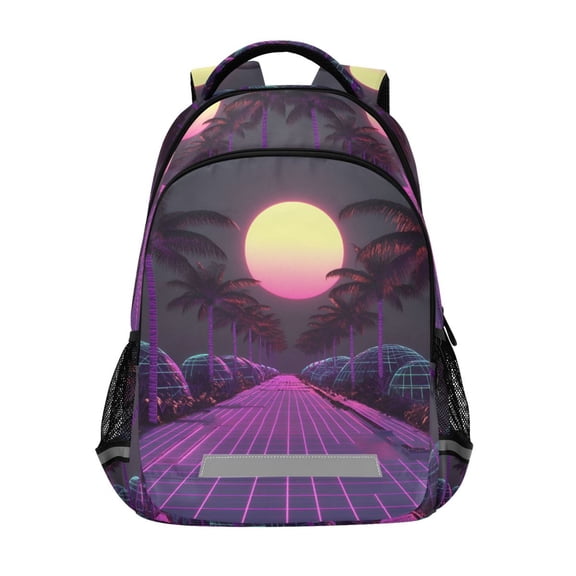 FORMRS Unisex Backpack Elementary School Travel Bookbag with Reflective Stripes, Black Neon Road