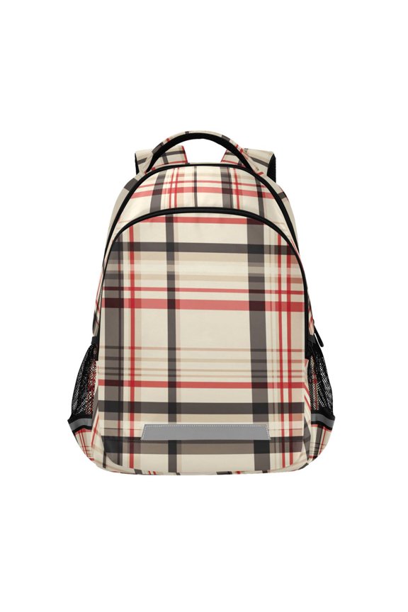 Unisex Backpack Elementary School Travel Bookbag with Reflective Stripes, Black Tartan