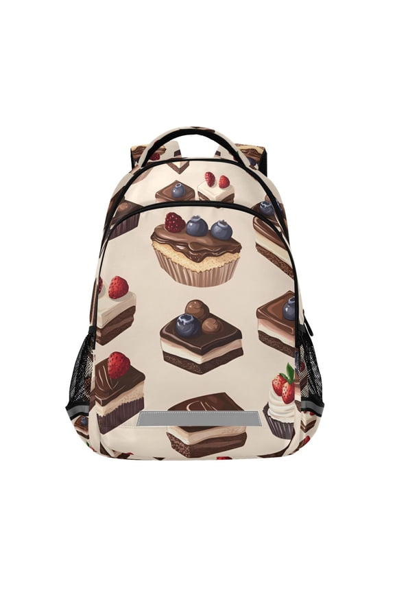Unisex Backpack Elementary School Travel Bookbag with Reflective Stripes, Blue Cakes