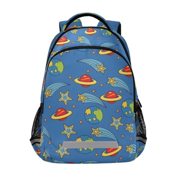 FORMRS Kids School Backpack Elementary Student Unisex Travel Bookbag with Reflective Stripes, Blue Cartoon Galaxy
