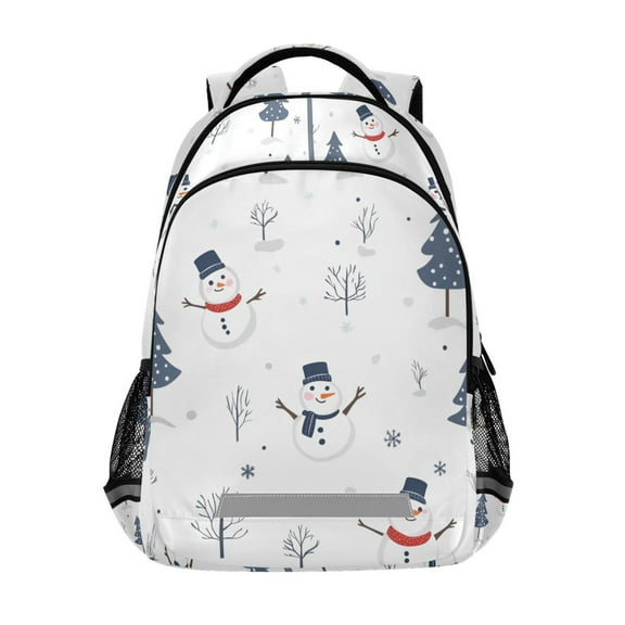 FORMRS Unisex Backpack Elementary School Travel Bookbag with Reflective Stripes, Blue Cartoon Snowmen