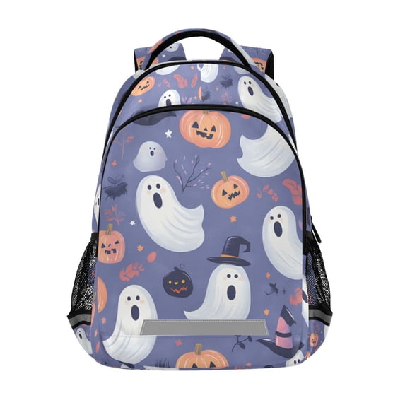 FORMRS Unisex Backpack Elementary School Travel Bookbag with Reflective Stripes, Blue Cute Halloween