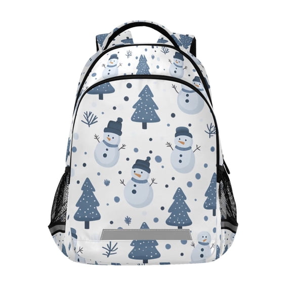 FORMRS Unisex Backpack Elementary School Travel Bookbag with Reflective Stripes, Blue Cute Snowmen