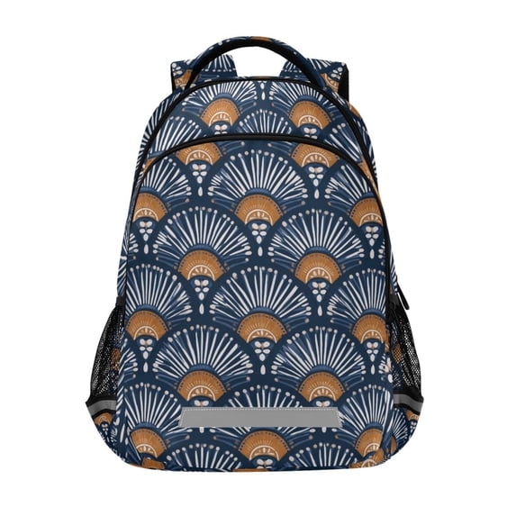 FORMRS Kids School Backpack Elementary Student Unisex Travel Bookbag with Reflective Stripes, Blue Elegant Geometric
