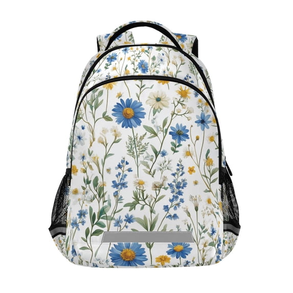FORMRS Unisex Backpack Elementary School Travel Bookbag with Reflective Stripes, Blue Floral