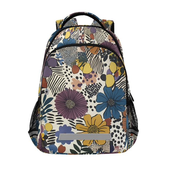 FORMRS Kids School Backpack Elementary Student Unisex Travel Bookbag with Reflective Stripes, Blue Flowers