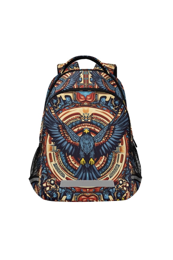 Unisex Backpack Elementary School Travel Bookbag with Reflective Stripes, Blue Geometric Eagle