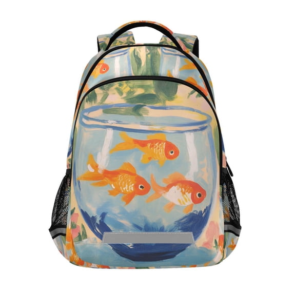 FORMRS Kids School Backpack Elementary Student Unisex Travel Bookbag with Reflective Stripes, Blue Goldfish Bowl
