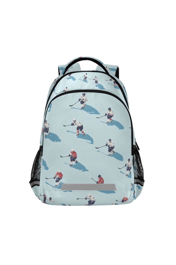 Unisex Backpack Elementary School Travel Bookbag with Reflective Stripes, Blue Ice Hockey