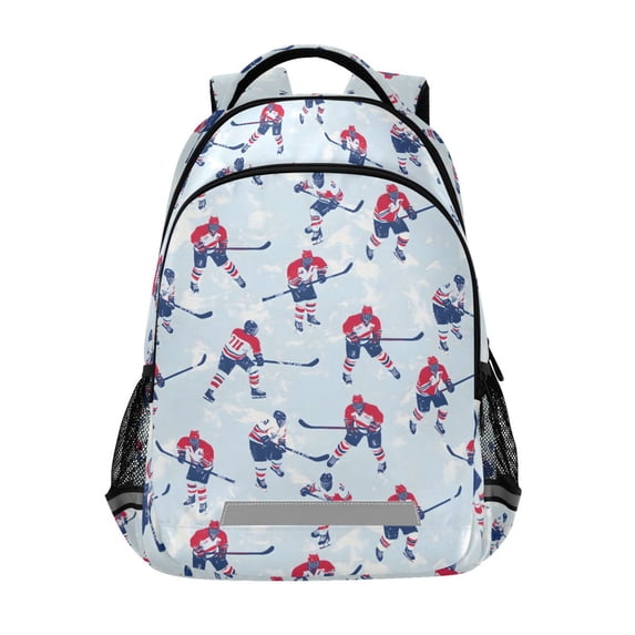 FORMRS Unisex Backpack Elementary School Travel Bookbag with Reflective Stripes, Blue Ice Hockey