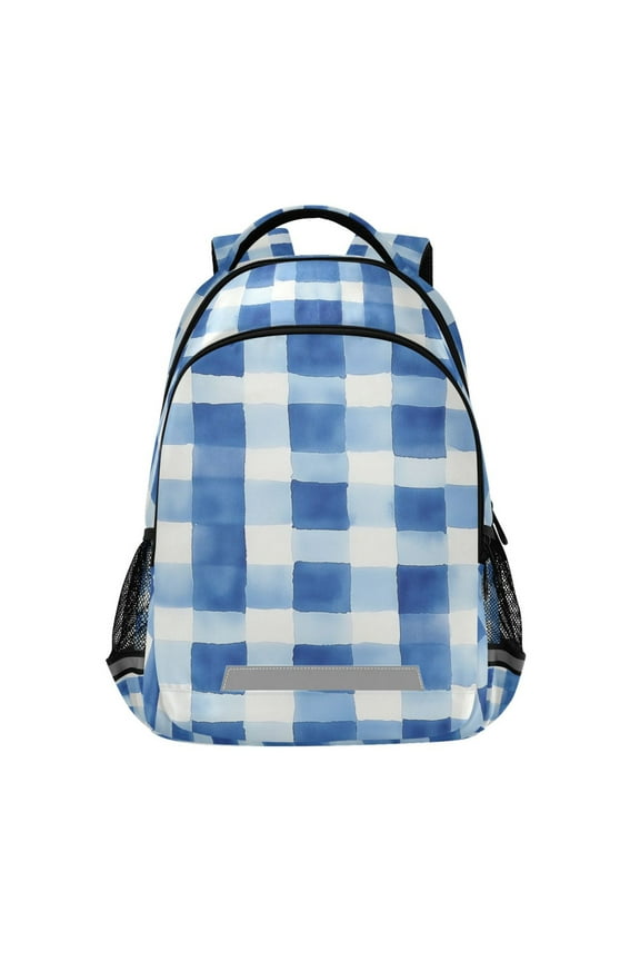 Unisex Backpack Elementary School Travel Bookbag with Reflective Stripes, Blue Plain