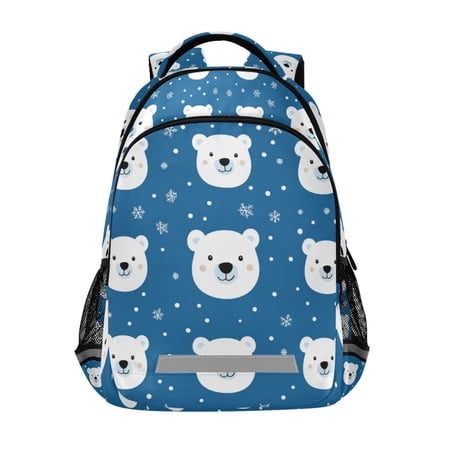 FORMRS Kids School Backpack Elementary Student Unisex Travel Bookbag with Reflective Stripes, Blue Polar Bear