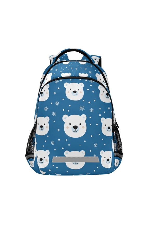 Unisex Backpack Elementary School Travel Bookbag with Reflective Stripes, Blue Polar Bear