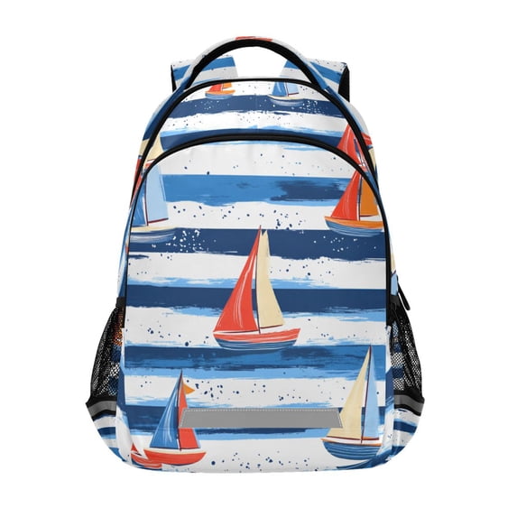 FORMRS Kids School Backpack Elementary Student Unisex Travel Bookbag with Reflective Stripes, Blue Sailboats