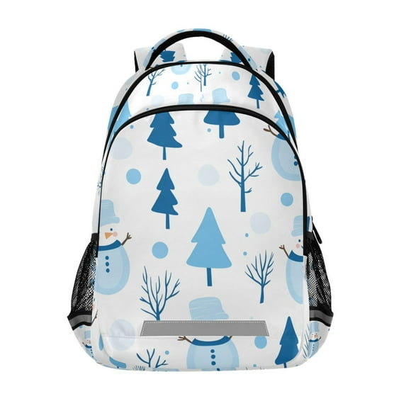 FORMRS Unisex Backpack Elementary School Travel Bookbag with Reflective Stripes, Blue Simple Cartoon Snowmen