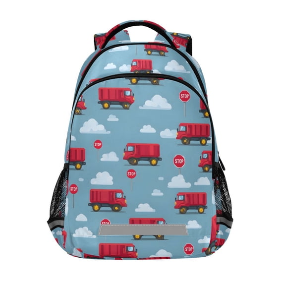 FORMRS Kids School Backpack Elementary Student Unisex Travel Bookbag with Reflective Stripes, Blue Truck Pattern