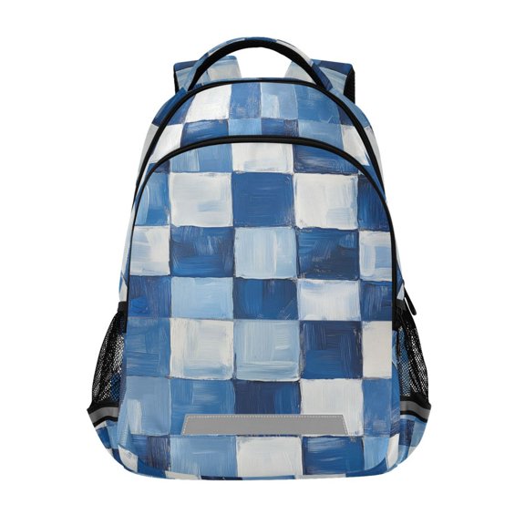 FORMRS Unisex Backpack Elementary School Travel Bookbag with Reflective Stripes, Blue and Gray Plaid Pattern