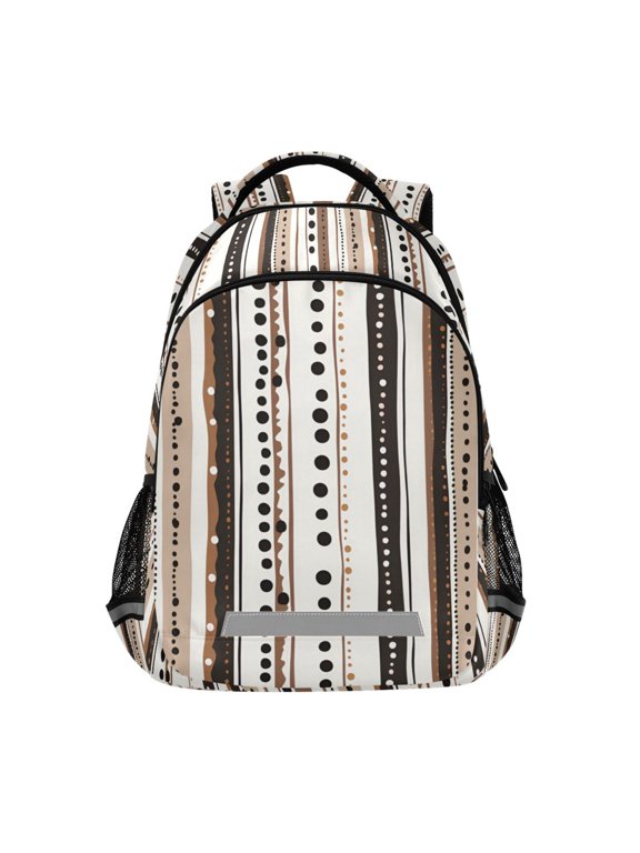 Kids School Backpack Elementary Student Unisex Travel Bookbag with Reflective Stripes, Brown Abstract Stripes
