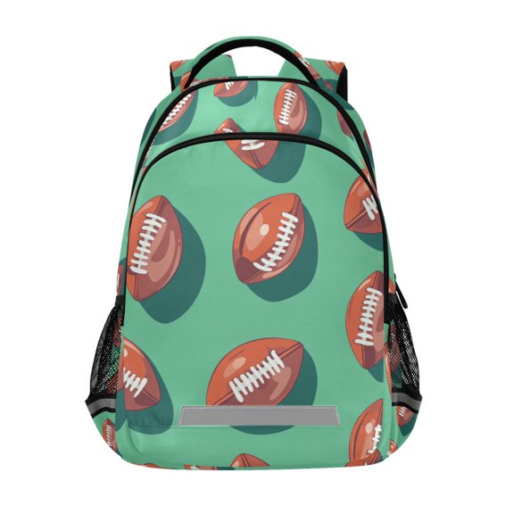 FORMRS Unisex Backpack Elementary School Travel Bookbag with Reflective Stripes, Brown American Footballs