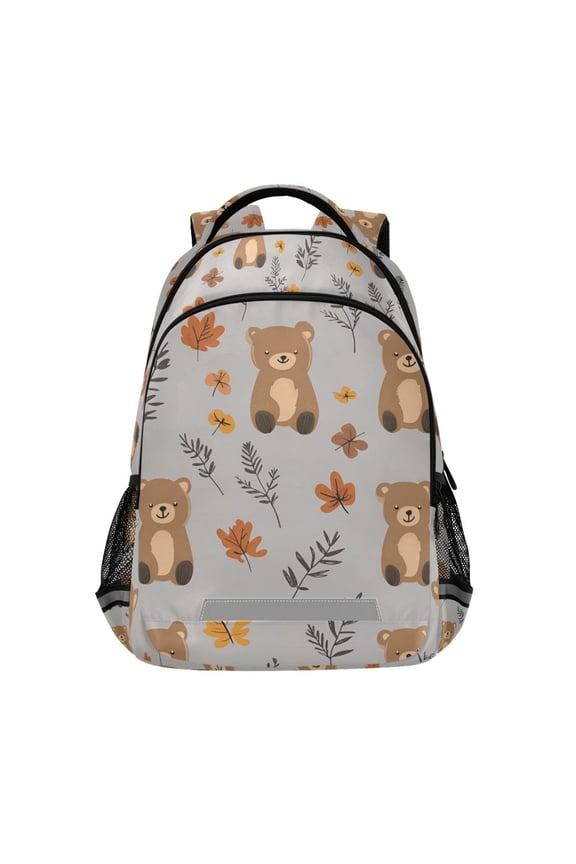 Unisex Backpack Elementary School Travel Bookbag with Reflective Stripes, Brown Cartoon Bears