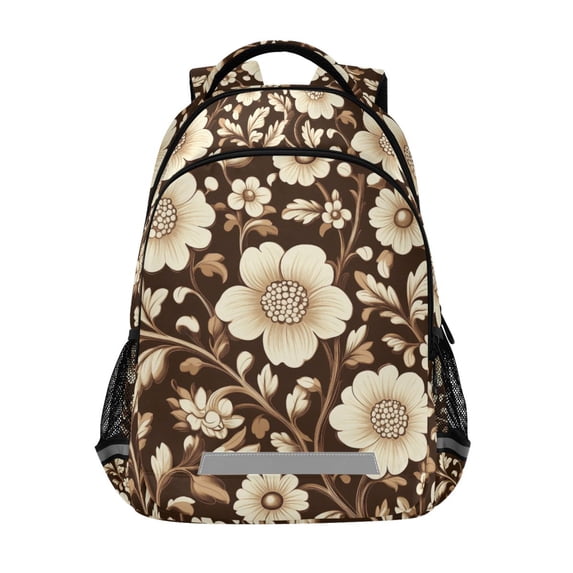 FORMRS Unisex Backpack Elementary School Travel Bookbag with Reflective Stripes, Brown Floral