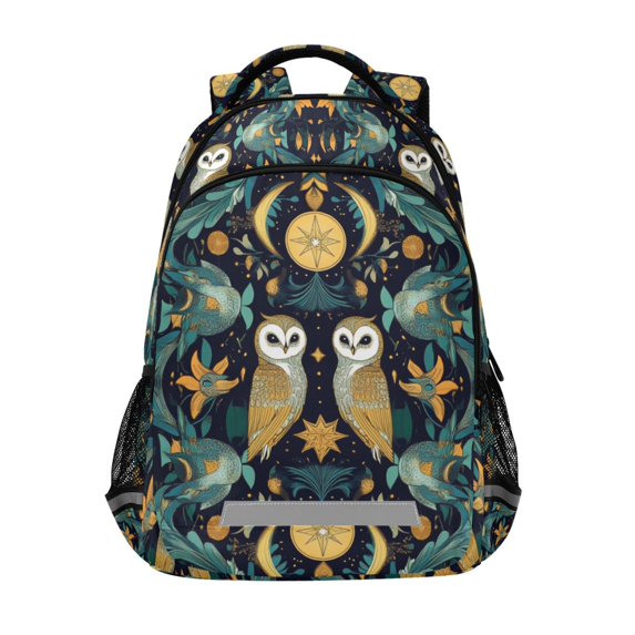 FORMRS Kids School Backpack Elementary Student Unisex Travel Bookbag with Reflective Stripes, Brown Mystical Owls