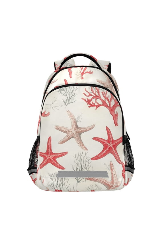 Unisex Backpack Elementary School Travel Bookbag with Reflective Stripes, Brown Starfish