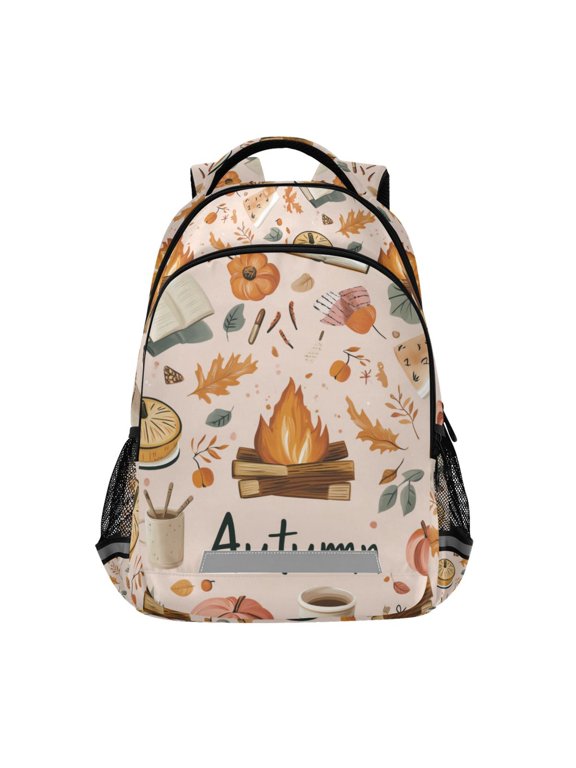 Kids School Backpack Elementary Student Unisex Travel Bookbag with Reflective Stripes, Campfire Pattern