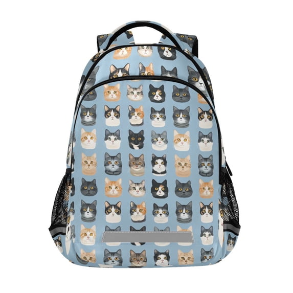 FORMRS Kids School Backpack Elementary Student Unisex Travel Bookbag with Reflective Stripes, Cartoon Cute Cat