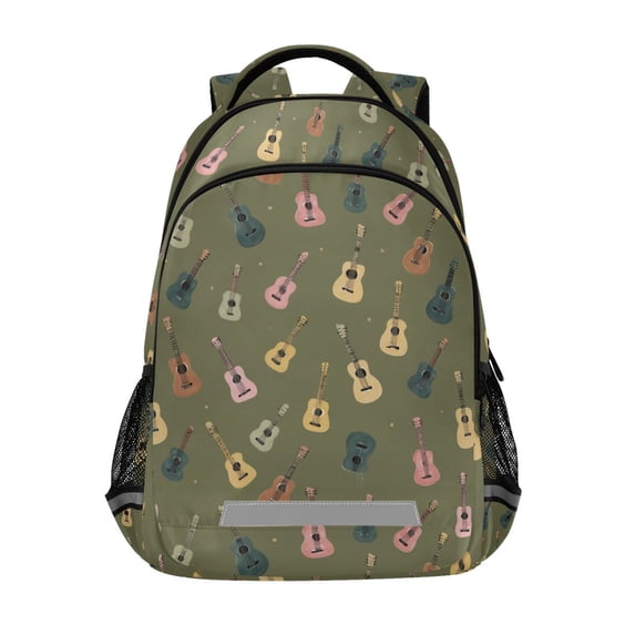 FORMRS Kids School Backpack Elementary Student Unisex Travel Bookbag with Reflective Stripes, Cartoon Guitar Pattern