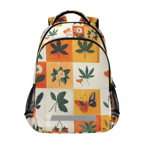 FORMRS Unisex Backpack Elementary School Travel Bookbag with Reflective Stripes, Cartoon Plants